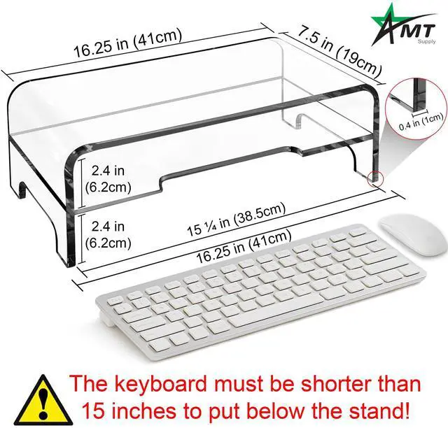 Alt view image 2 of 7 - Clear Acrylic Monitor Stand Riser 2 Tier, 5.5 Inches High Clear Computer Desk Organizer Shelf for Multi Media PC Storage Laptop