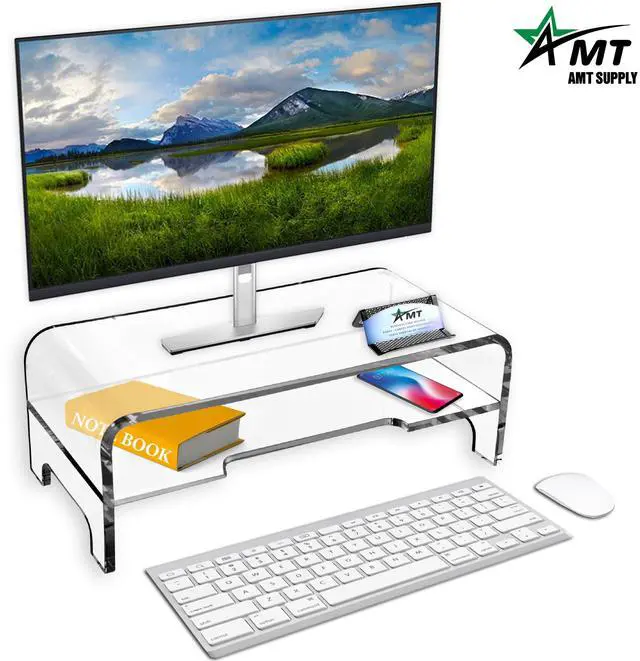 Alt view image 6 of 7 - Clear Acrylic Monitor Stand Riser 2 Tier, 5.5 Inches High Clear Computer Desk Organizer Shelf for Multi Media PC Storage Laptop