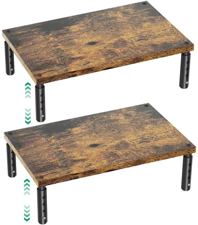 Main image of Adjustable Monitor Stand Riser for Desk, Computer & Laptop Stand, Desk Organizers and Accessories, Office Desk Accessories & Workspace Organizer for Home Office, Brown Wood 2-Pack