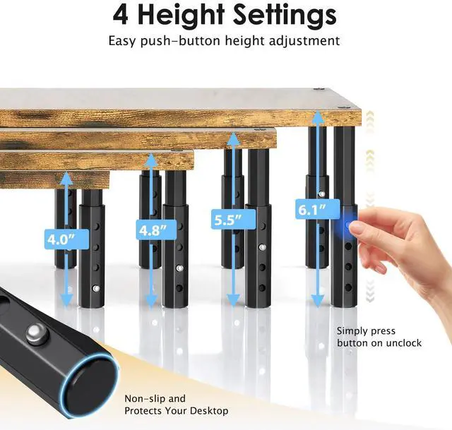Alt view image 2 of 7 - Adjustable Monitor Stand Riser for Desk, Computer & Laptop Stand, Desk Organizers and Accessories, Office Desk Accessories & Workspace Organizer for Home Office, Brown Wood 2-Pack