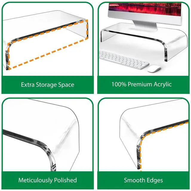 Alt view image 5 of 7 - Premium Acrylic Clear Monitor Stand Laptop/PC/Multimedia Monitor Riser for Home Office