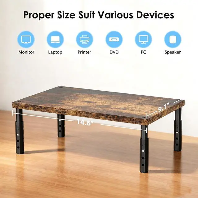 Alt view image 6 of 7 - Adjustable Monitor Stand Riser for Desk, Computer & Laptop Stand, Desk Organizers and Accessories, Office Desk Accessories & Workspace Organizer for Home Office, Brown Wood 2-Pack