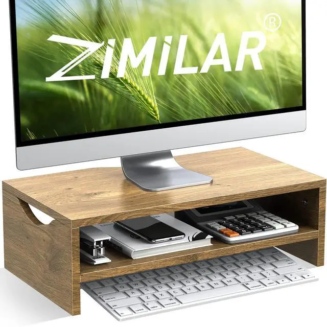 Main image of Monitor Stand Riser, 2 Tiers Laptop Computer Monitor Riser for PC Screen, iMac, Desktop Wooden Screen Monitor Stand Riser with Storage Organizer for Home Office