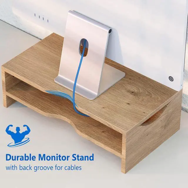 Alt view image 3 of 6 - Monitor Stand Riser, 2 Tiers Laptop Computer Monitor Riser for PC Screen, iMac, Desktop Wooden Screen Monitor Stand Riser with Storage Organizer for Home Office