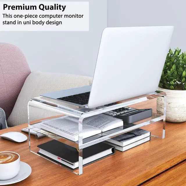 Alt view image 5 of 6 - Acrylic Monitor Stand Riser, 2 Tier Clear Computer Monitor Stand for Home Office Business, PC Desk Stand Monitor Riser for Keyboard Storage, Laptop, Printer and TV Screen -12x7.2x5.12 inches