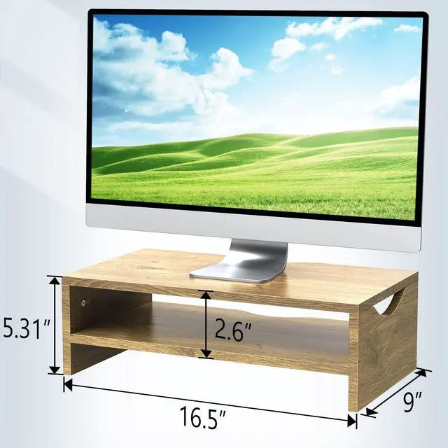 Alt view image 5 of 6 - Monitor Stand Riser, 2 Tiers Laptop Computer Monitor Riser for PC Screen, iMac, Desktop Wooden Screen Monitor Stand Riser with Storage Organizer for Home Office