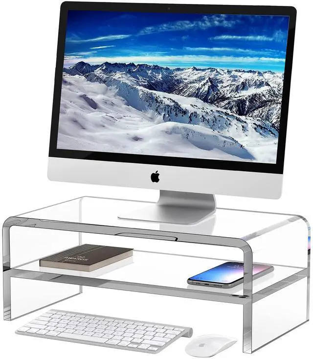 Main image of Acrylic Monitor Stand Riser, 2 Tier Clear Computer Monitor Stand for Home Office Business, PC Desk Stand Monitor Riser for Keyboard Storage, Laptop, Printer and TV Screen -12x7.2x5.12 inches