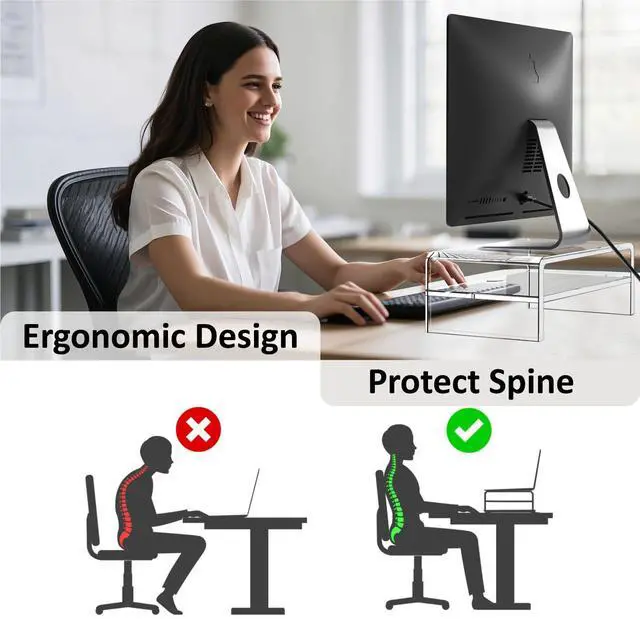 Alt view image 3 of 6 - Acrylic Monitor Stand Riser, 2 Tier Clear Computer Monitor Stand for Home Office Business, PC Desk Stand Monitor Riser for Keyboard Storage, Laptop, Printer and TV Screen -12x7.2x5.12 inches