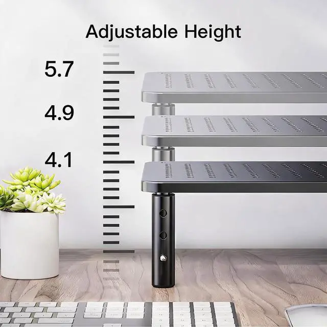 Alt view image 4 of 7 - Monitor Stand for Desk, Computer Monitor Stand Height Adjustable, Monitor Riser for 2 Monitors, Laptop Stand for Desk, 2 Pack, Black