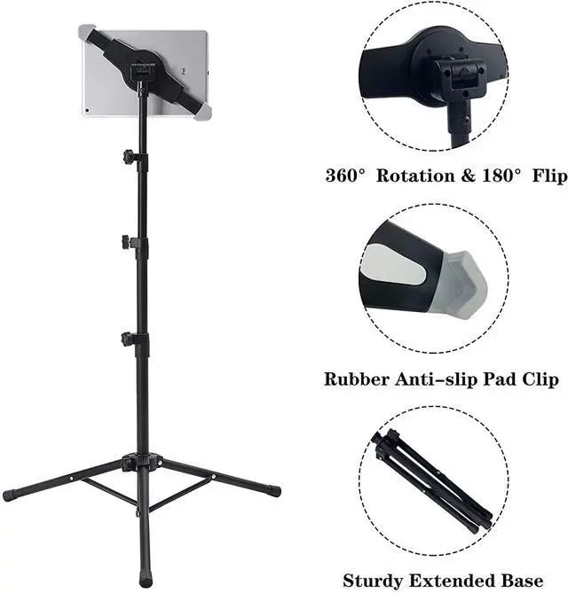 Alt view image 4 of 7 - Ipad Tripod Stand, Height Adjustable iPad Stand Floor, Tablet Holder Stand with 360 Degree Rotating Tablet Mount for ipad Pro12.9, iPad Air and Other Device Within 9.5-14.5 Inch