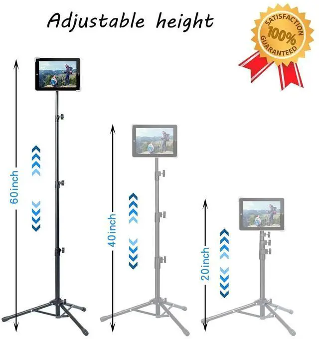 Alt view image 5 of 7 - Ipad Tripod Stand, Height Adjustable iPad Stand Floor, Tablet Holder Stand with 360 Degree Rotating Tablet Mount for ipad Pro12.9, iPad Air and Other Device Within 9.5-14.5 Inch