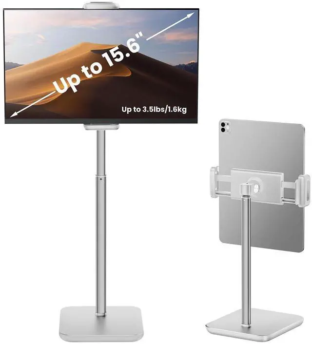 Main image of Height Adjustable Tablet Stand, 3.5lb (1.6kg) Max Support, Up to 18" Tall, Slim Portable Monitors Stand Compatible with iPad Pro 12.9, Surface Pro, All 4.7"-15.6" Devices-White