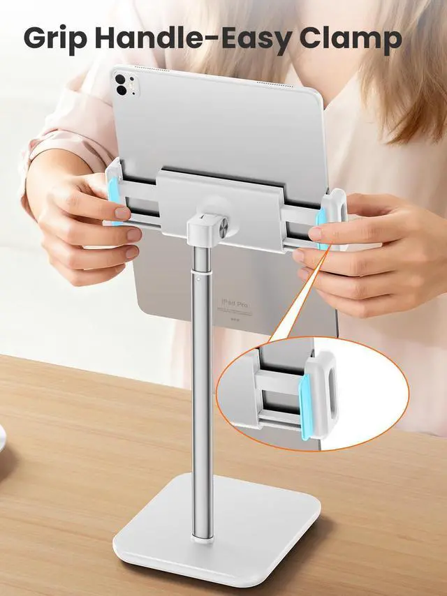 Alt view image 6 of 7 - Height Adjustable Tablet Stand, 3.5lb (1.6kg) Max Support, Up to 18" Tall, Slim Portable Monitors Stand Compatible with iPad Pro 12.9, Surface Pro, All 4.7"-15.6" Devices-White