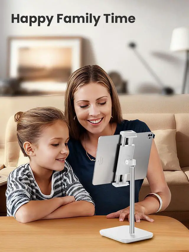 Alt view image 7 of 7 - Height Adjustable Tablet Stand, 3.5lb (1.6kg) Max Support, Up to 18" Tall, Slim Portable Monitors Stand Compatible with iPad Pro 12.9, Surface Pro, All 4.7"-15.6" Devices-White