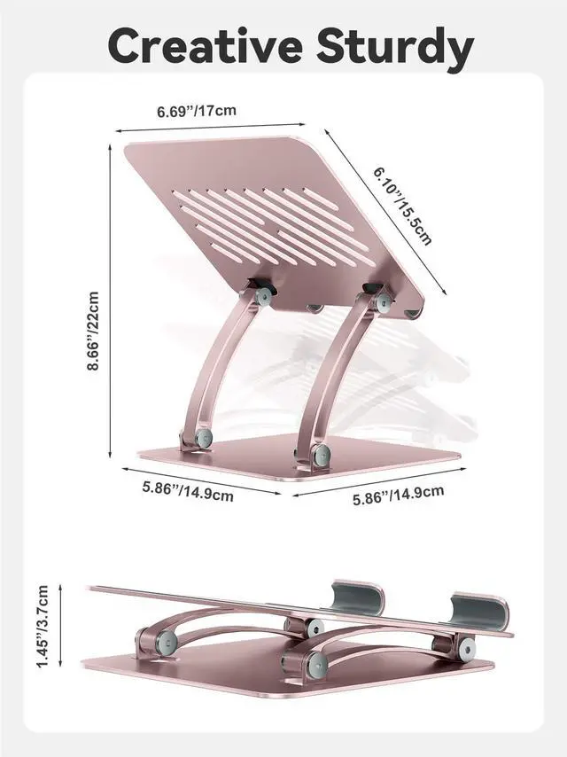 Alt view image 6 of 6 - Tablet Holder Stand, Dual Rod Adjustable Aluminum Desktop Stand, Compatible with 4.7-16.9" iPads, Surface Tablets, Portable Monitor, Kindle and More (Rose Gold)