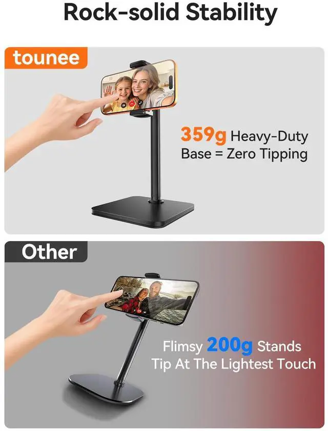 Alt view image 4 of 6 - Phone Stand for Desk, 8-11" Height Adjustable Cell Phone Holder for Live Streaming, Video Recording, TikTok Compatible with iPhone 17/16/15, Samsung, All 4-7" Smartphones -Black