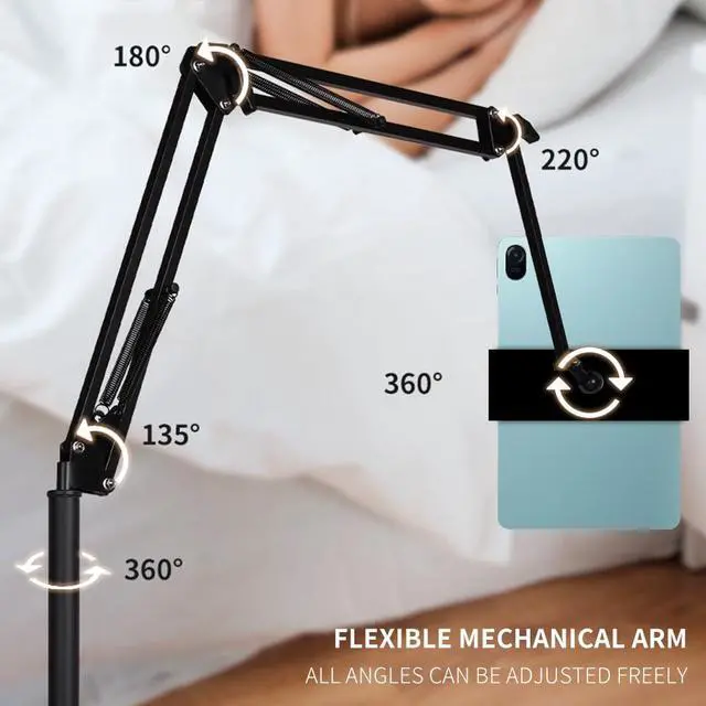 Alt view image 6 of 7 - Tablet Floor Stand, Raised Bed Phone Stand Angle Height 360 Degrees Adjustable Stand, Universal Floor Stand Compatible with iPhone iPad Pro Air Mini, Samsung Tab, Kindle, E-Readers