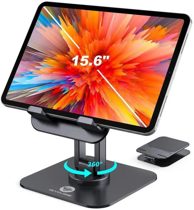 Main image of iPad Stand, 360° Rotating Adjustable Foldable iPad Tablet Holder for Desk Compatible with Kindle Tablet iPad 4" - 15.6" Portable Monitor Stand, Black