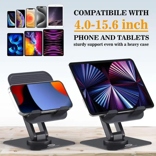 Alt view image 3 of 7 - iPad Stand, 360° Rotating Adjustable Foldable iPad Tablet Holder for Desk Compatible with Kindle Tablet iPad 4" - 15.6" Portable Monitor Stand, Black