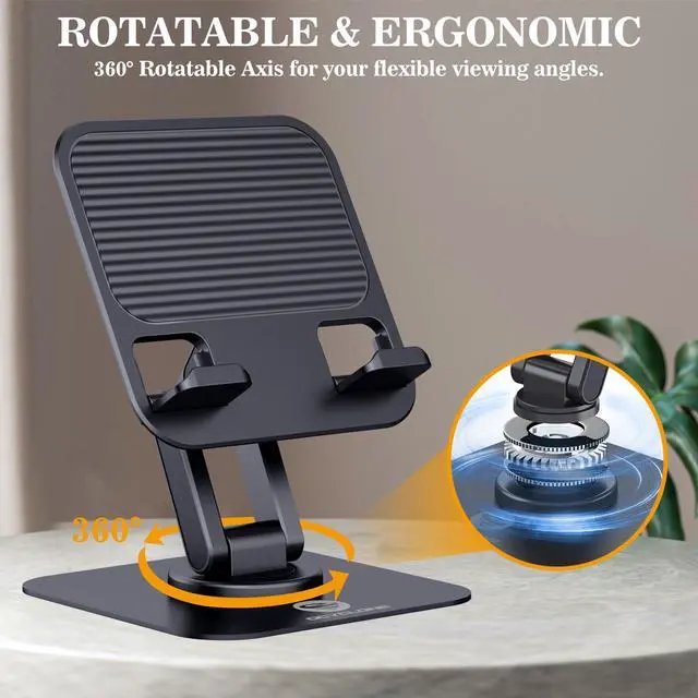 Alt view image 4 of 7 - iPad Stand, 360° Rotating Adjustable Foldable iPad Tablet Holder for Desk Compatible with Kindle Tablet iPad 4" - 15.6" Portable Monitor Stand, Black