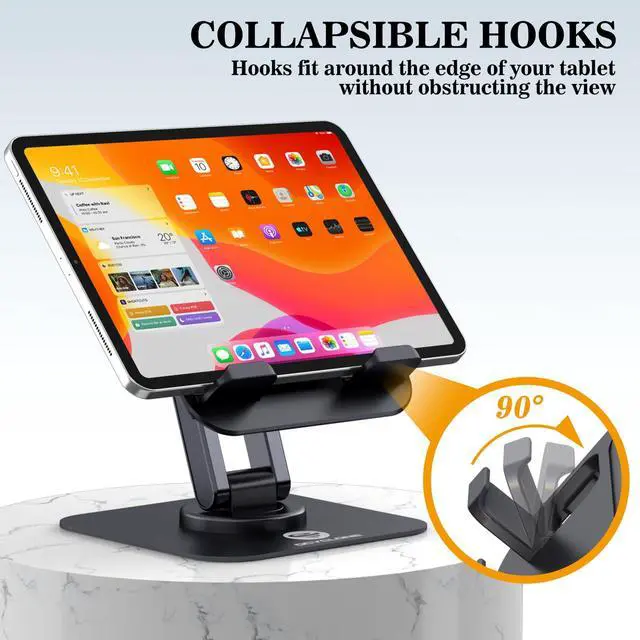 Alt view image 6 of 7 - iPad Stand, 360° Rotating Adjustable Foldable iPad Tablet Holder for Desk Compatible with Kindle Tablet iPad 4" - 15.6" Portable Monitor Stand, Black