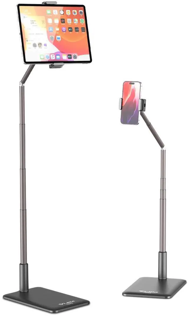 Main image of Tablet Floor Stand Holder, Phone Stand for Recording, Adjustable Cell Phone & Tablet Holder for Floor, Compatible with iPad Pro Air Mini, Galaxy Tab, iPhone & 4.6-12.9 Inch Devices