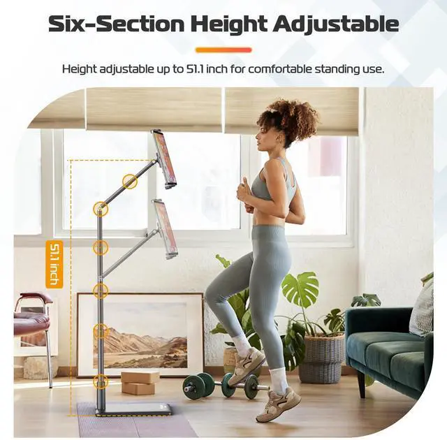 Alt view image 3 of 7 - Tablet Floor Stand Holder, Phone Stand for Recording, Adjustable Cell Phone & Tablet Holder for Floor, Compatible with iPad Pro Air Mini, Galaxy Tab, iPhone & 4.6-12.9 Inch Devices