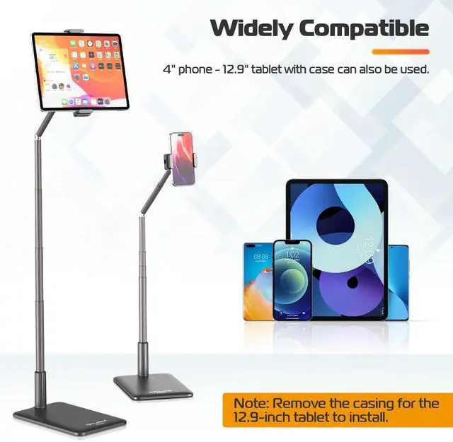 Alt view image 6 of 7 - Tablet Floor Stand Holder, Phone Stand for Recording, Adjustable Cell Phone & Tablet Holder for Floor, Compatible with iPad Pro Air Mini, Galaxy Tab, iPhone & 4.6-12.9 Inch Devices