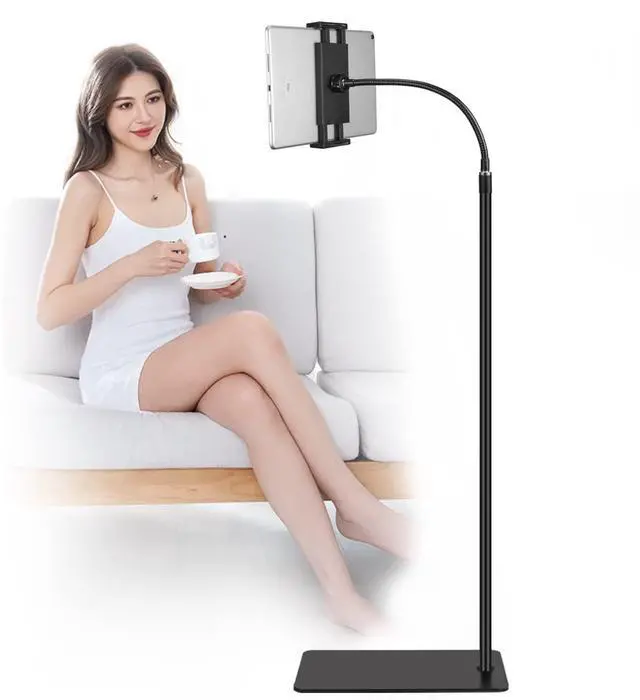 Main image of Tablet Floor Stand with Double Weight Base 360-degree Rotatable Metal Tablet Holder with Flexible Gooseneck Holder Long Arm for iPad Mini Air Pro, All Cell Phones iPhone & Tablets (4.5-12.9-inch)