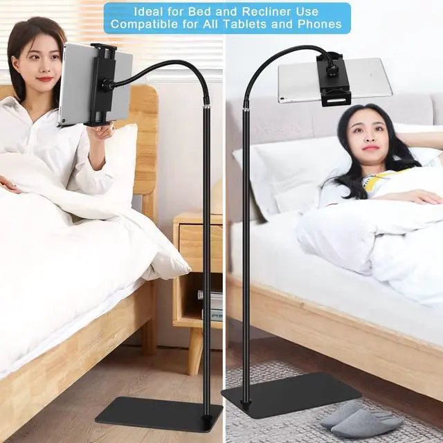 Alt view image 3 of 7 - Tablet Floor Stand with Double Weight Base 360-degree Rotatable Metal Tablet Holder with Flexible Gooseneck Holder Long Arm for iPad Mini Air Pro, All Cell Phones iPhone & Tablets (4.5-12.9-inch)