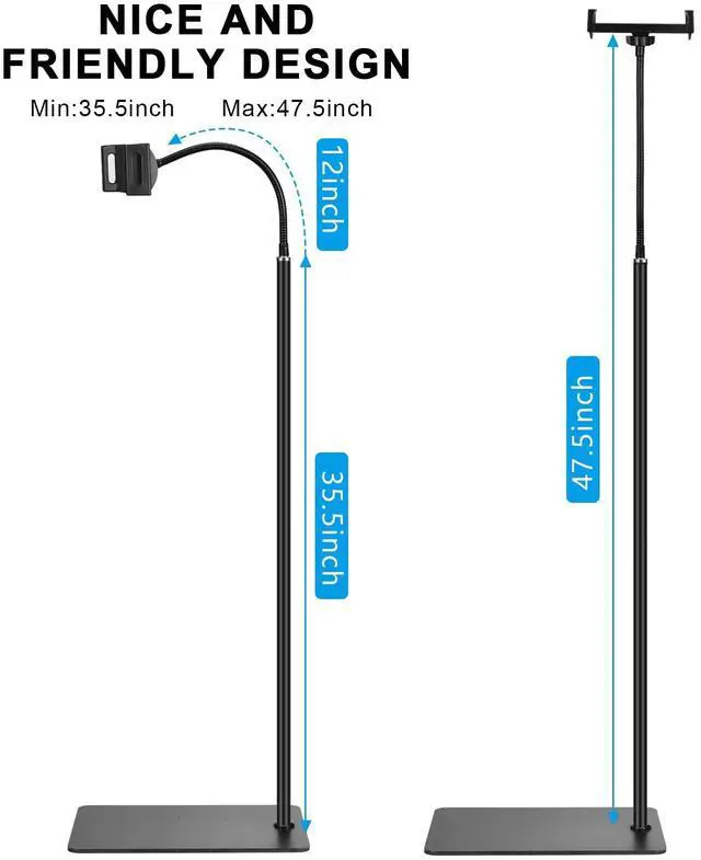 Alt view image 6 of 7 - Tablet Floor Stand with Double Weight Base 360-degree Rotatable Metal Tablet Holder with Flexible Gooseneck Holder Long Arm for iPad Mini Air Pro, All Cell Phones iPhone & Tablets (4.5-12.9-inch)