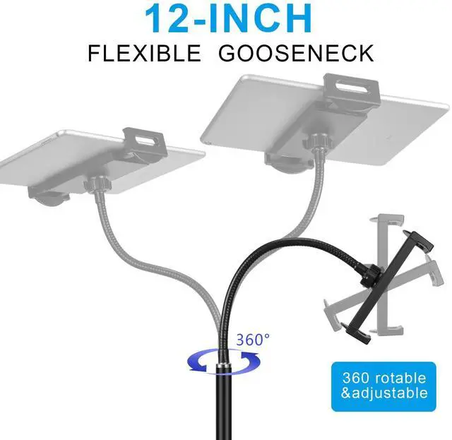 Alt view image 4 of 7 - Tablet Floor Stand with Double Weight Base 360-degree Rotatable Metal Tablet Holder with Flexible Gooseneck Holder Long Arm for iPad Mini Air Pro, All Cell Phones iPhone & Tablets (4.5-12.9-inch)
