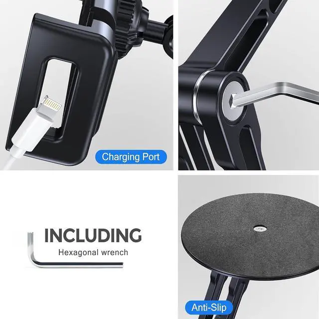 Alt view image 3 of 7 - Tablet Stand Holder for ipad,Portable Monitor Stand Holder for 15.6'',16'',360°Rotate Base for 4.7''-16'' Kindle,Store Cash Register Office Reception Kitchen Desktop Display