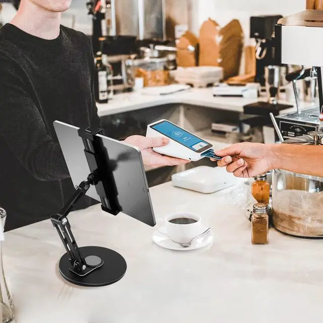Alt view image 7 of 7 - Tablet Stand Holder for ipad,Portable Monitor Stand Holder for 15.6'',16'',360°Rotate Base for 4.7''-16'' Kindle,Store Cash Register Office Reception Kitchen Desktop Display