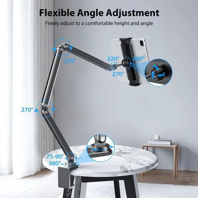 Alt view image 4 of 7 - Tablet Stand for Desk, Aluminum Alloy Foldable Tablet Arm Mount Holder Compatible with iPad 10/9th, iPad 13/12.9/11" M3 M4 M5 Pro Air, For Samsung Galaxy Tab & More 7-15.6" Tab Portable Monitor