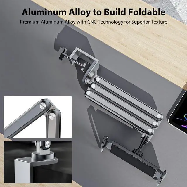 Alt view image 2 of 7 - Tablet Stand for Desk, Aluminum Alloy Foldable Tablet Arm Mount Holder Compatible with iPad 10/9th, iPad 13/12.9/11" M3 M4 M5 Pro Air, For Samsung Galaxy Tab & More 7-15.6" Tab Portable Monitor