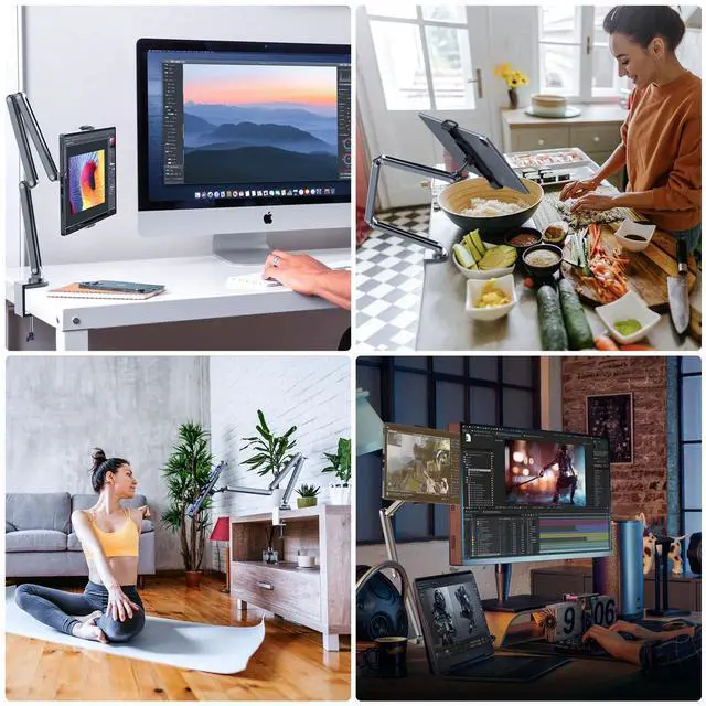 Alt view image 6 of 7 - Tablet Stand for Desk, Aluminum Alloy Foldable Tablet Arm Mount Holder Compatible with iPad 10/9th, iPad 13/12.9/11" M3 M4 M5 Pro Air, For Samsung Galaxy Tab & More 7-15.6" Tab Portable Monitor