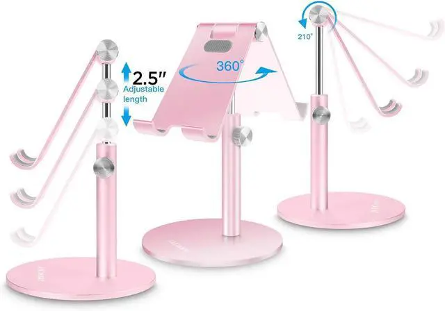 Alt view image 4 of 6 - Adjustable Tablet/Phone Stand, Telescopic Adjustable iPad Stand Holder,Universal Multi Angle Aluminum Stand Compatible with Smart Cell Phone/Tablet/iPad(4-13 inch), Rose Gold