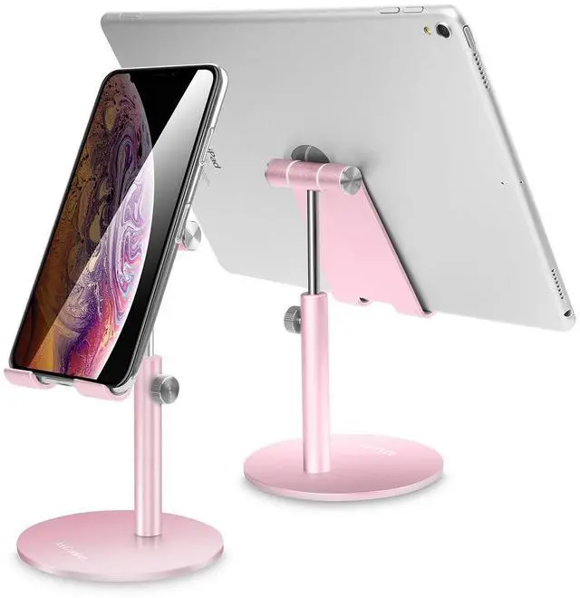 Main image of Adjustable Tablet/Phone Stand, Telescopic Adjustable iPad Stand Holder,Universal Multi Angle Aluminum Stand Compatible with Smart Cell Phone/Tablet/iPad(4-13 inch), Rose Gold