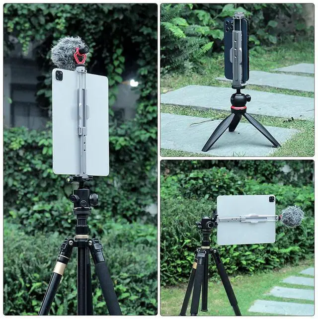 Alt view image 6 of 7 - Full Metal Tablet Tripod Mount 7.9 -12.9 Inch Tablet Holder Horizontally & Vertically Position with 1 Rotatable Cold Shoe, 2 Arca Swiss Plate for iPad Video Camera Vlog Shooting Live Streaming