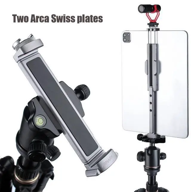 Alt view image 2 of 7 - Full Metal Tablet Tripod Mount 7.9 -12.9 Inch Tablet Holder Horizontally & Vertically Position with 1 Rotatable Cold Shoe, 2 Arca Swiss Plate for iPad Video Camera Vlog Shooting Live Streaming