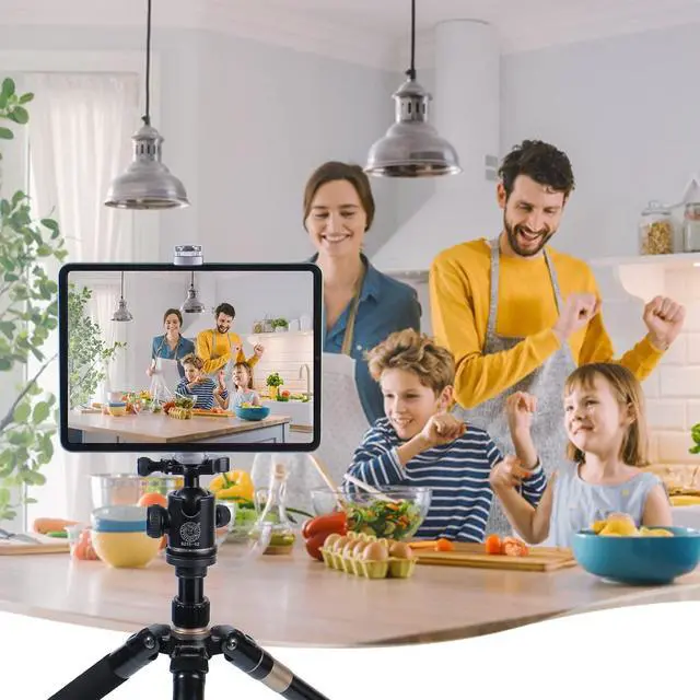 Alt view image 7 of 7 - Full Metal Tablet Tripod Mount 7.9 -12.9 Inch Tablet Holder Horizontally & Vertically Position with 1 Rotatable Cold Shoe, 2 Arca Swiss Plate for iPad Video Camera Vlog Shooting Live Streaming