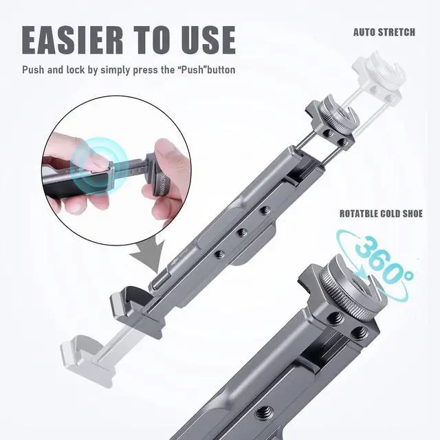 Alt view image 5 of 7 - Full Metal Tablet Tripod Mount 7.9 -12.9 Inch Tablet Holder Horizontally & Vertically Position with 1 Rotatable Cold Shoe, 2 Arca Swiss Plate for iPad Video Camera Vlog Shooting Live Streaming