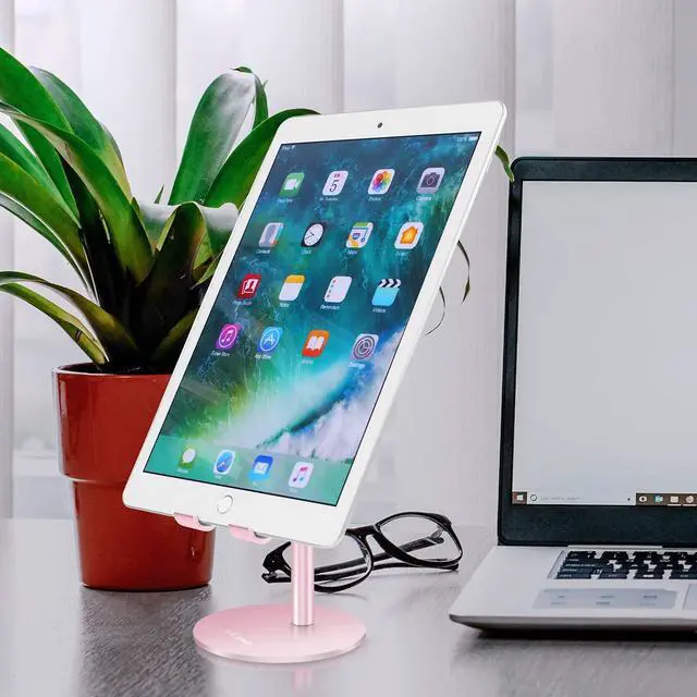 Alt view image 2 of 6 - Adjustable Tablet/Phone Stand, Telescopic Adjustable iPad Stand Holder,Universal Multi Angle Aluminum Stand Compatible with Smart Cell Phone/Tablet/iPad(4-13 inch), Rose Gold