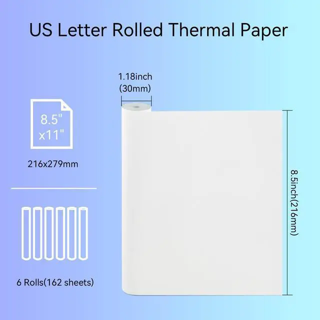 Alt view image 2 of 7 - 6 Rolls-162 Sheets US Letter Size Quick-dry Thermal Paper (8.5''x11'',7.6m long) for portable printer,thicker brighter and the font is clearer to make the printing quality better, (1 roll-27 Sheets)