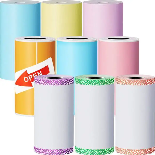 Main image of 9 Rolls of Thermal Printer Paper Just 3 Rolls of Adhesive 57 x 30 mm Mini Printing Paper Printable Stickers Compatible with P1 Mini Printer Peripage A6 Series(Classic Color)