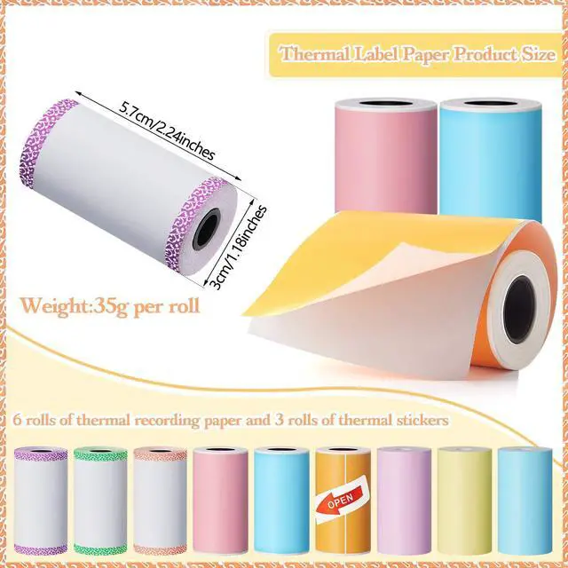 Alt view image 2 of 7 - 9 Rolls of Thermal Printer Paper Just 3 Rolls of Adhesive 57 x 30 mm Mini Printing Paper Printable Stickers Compatible with P1 Mini Printer Peripage A6 Series(Classic Color)