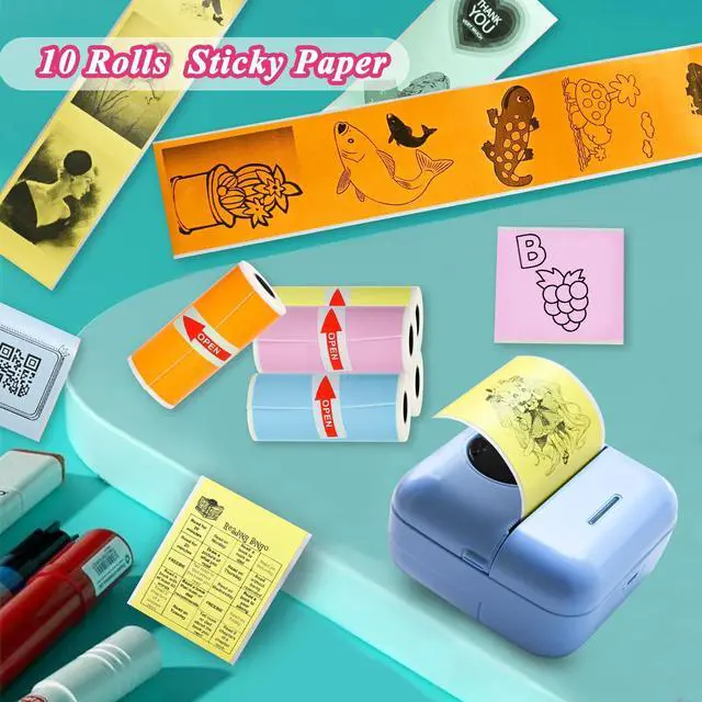 Alt view image 3 of 7 - 10 Rolls Colorful Mini Thermal Printer Paper Refill for Most Mini Printers, 57 x 25mm Thermal Sticker Paper Rolls for T02/M02 Study Notes Photos Journals Memo Lists