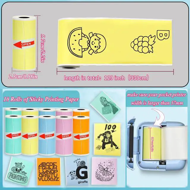 Alt view image 4 of 7 - 10 Rolls Colorful Mini Thermal Printer Paper Refill for Most Mini Printers, 57 x 25mm Thermal Sticker Paper Rolls for T02/M02 Study Notes Photos Journals Memo Lists
