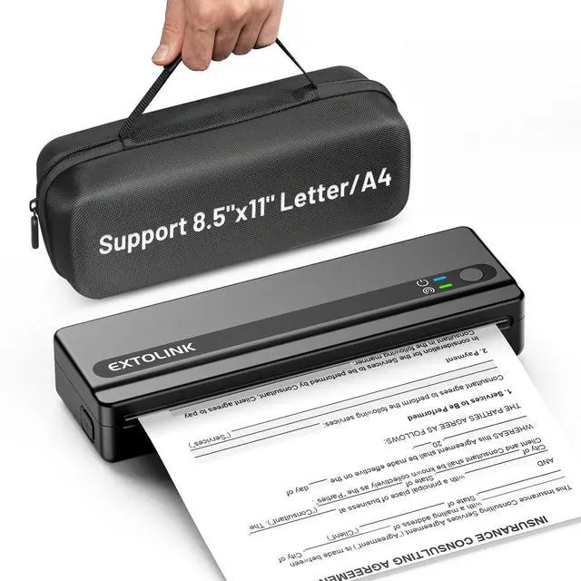 Main image of Portable Wireless Printer for Travel On-the-Go, Inkless Thermal Printer 2600mAh, Supports 8.5"x11" Letter & A4 Paper, Bluetooth for iPhone Android Laptop, Perfect for Truckers, Students, Remote Work